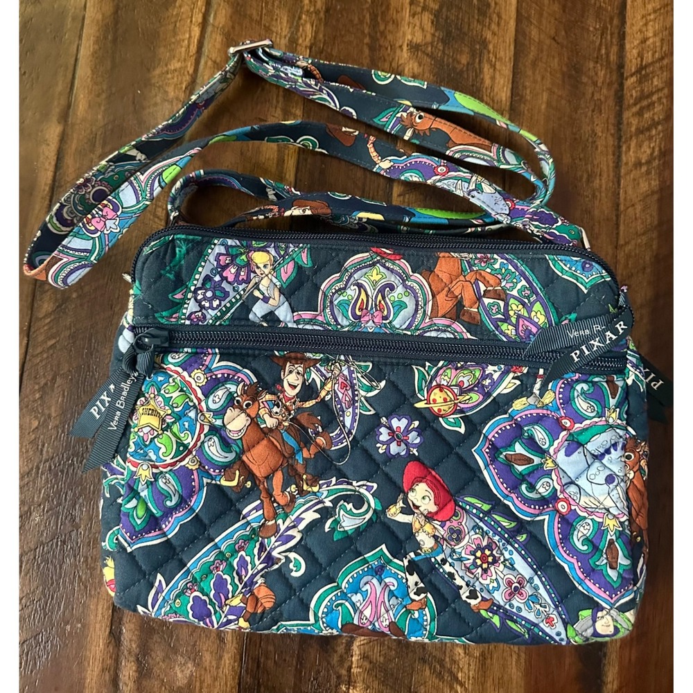 Vera Bradley Pixar Toy Story Quilted Paisley Crossbody Bag Navy Blue Multi